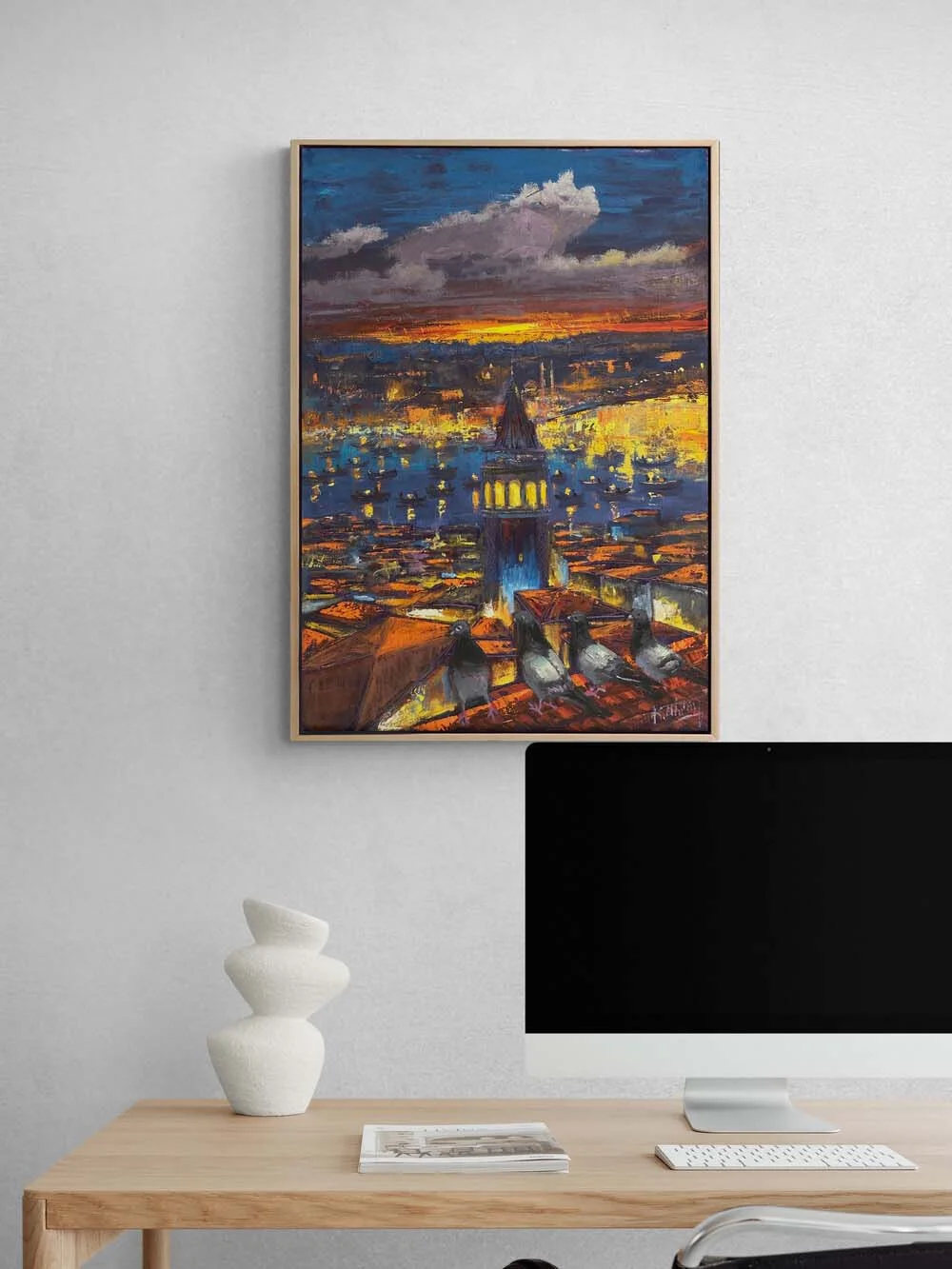 Gecenin Işığında Galata Yağlı Boya Tablosu