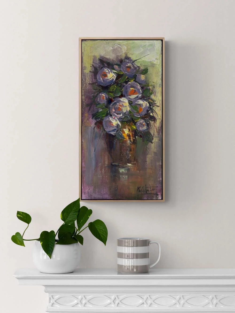 Vazoda Beyaz Çiçekler Yağlı Boya Tablosu