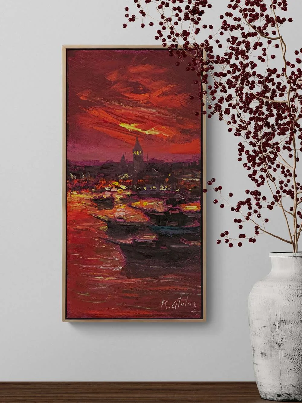 The Bosphorus in Red Oil Painting