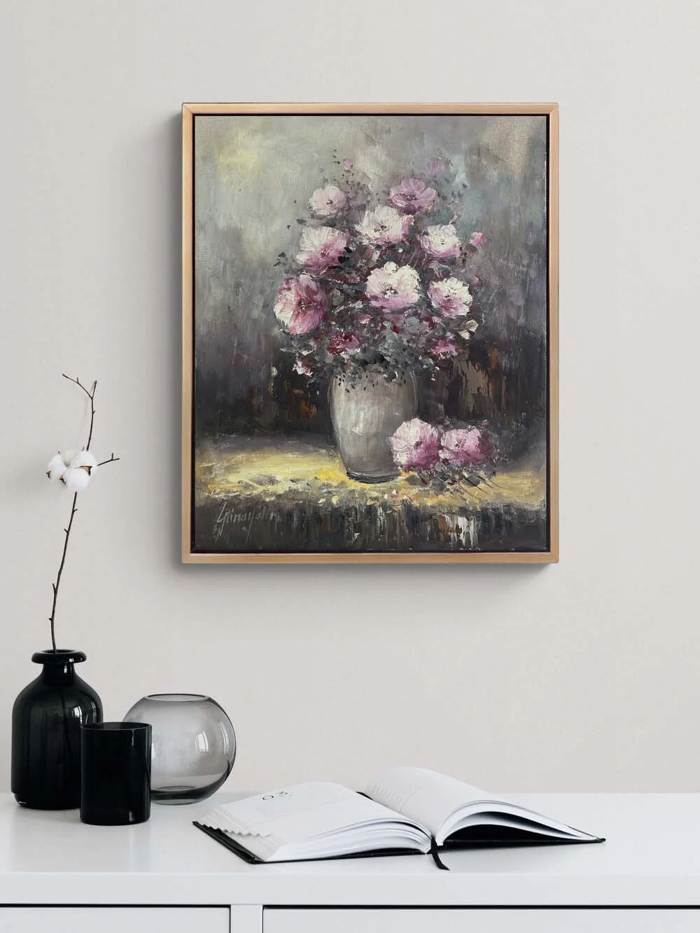 Vazodaki Pembe Bahar Yağlı Boya Tablosu
