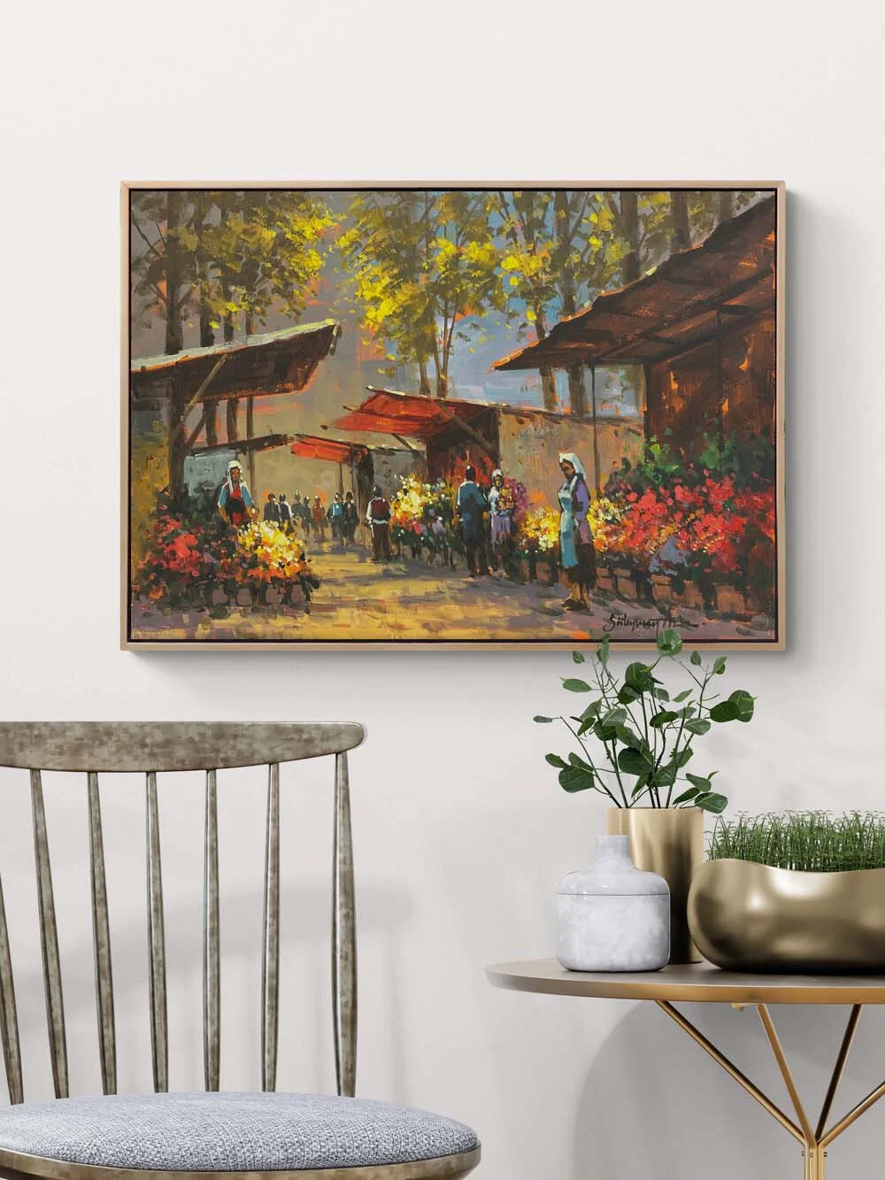 A Day at the Flower Market Oil Painting