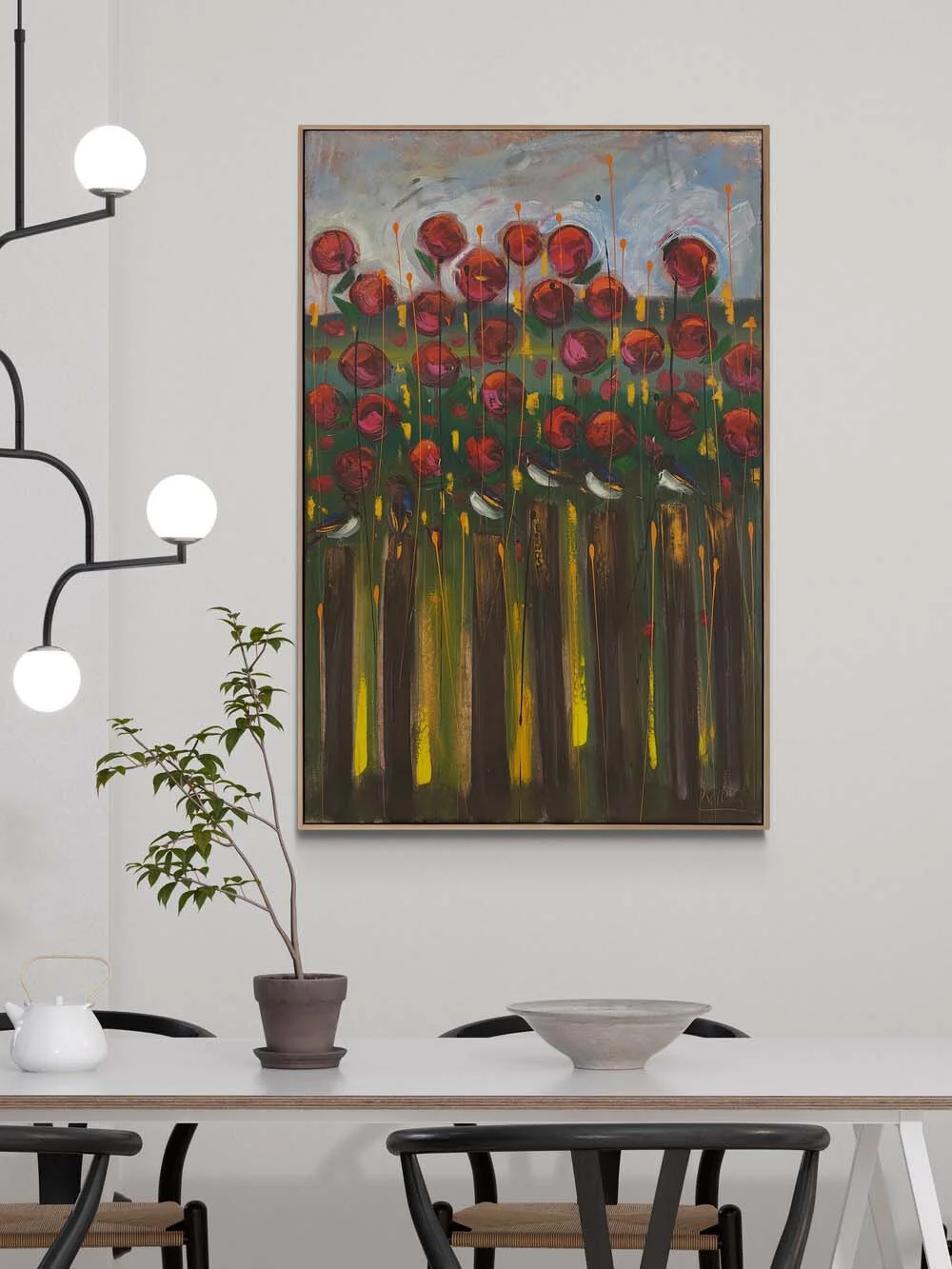 Bahçede Kırlangıçlar Yağlı Boya Tablosu