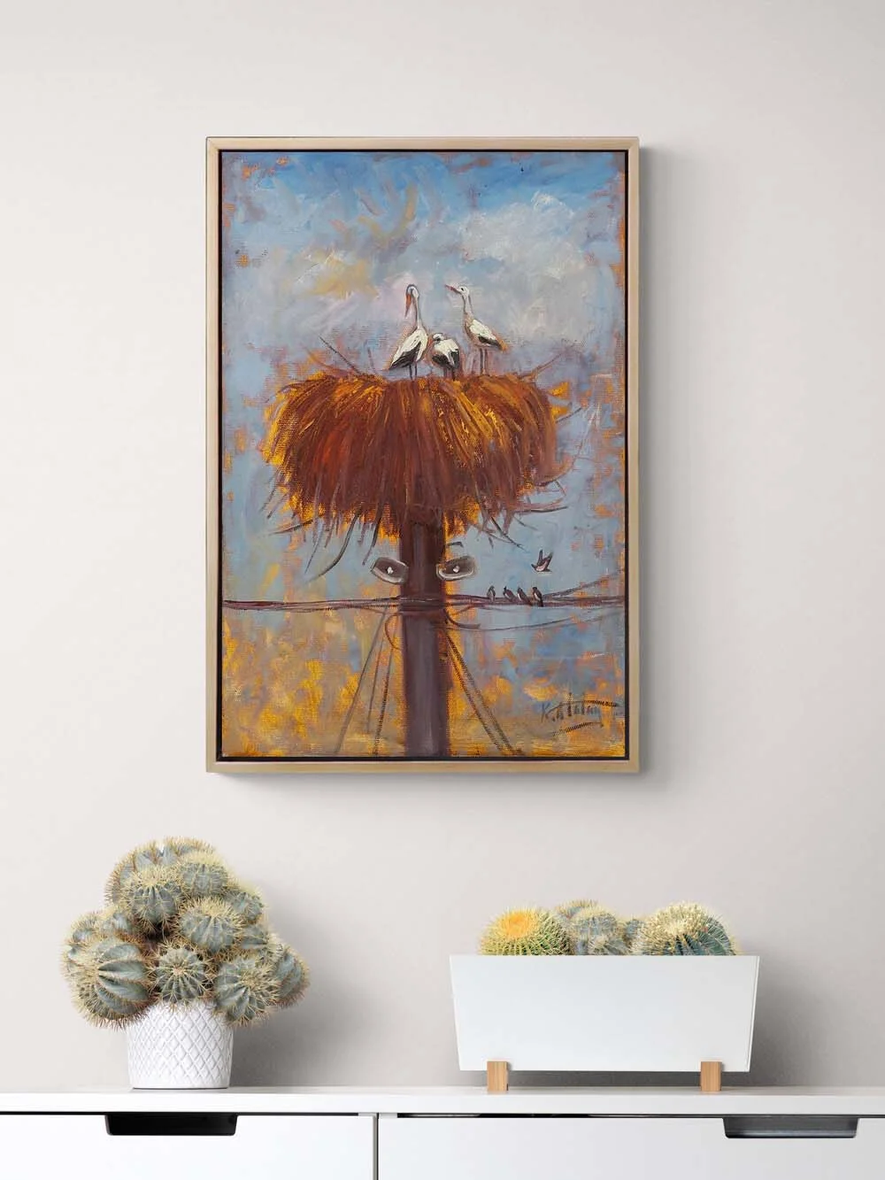 Storks on the Way Back Oil Painting