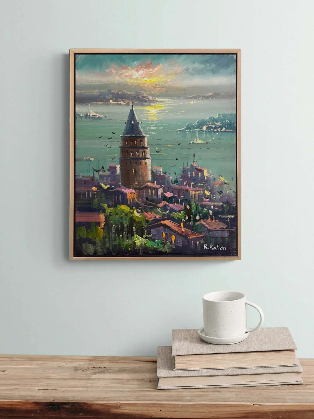 Galata Kulesinde Maviler Yağlı Boya Tablosu