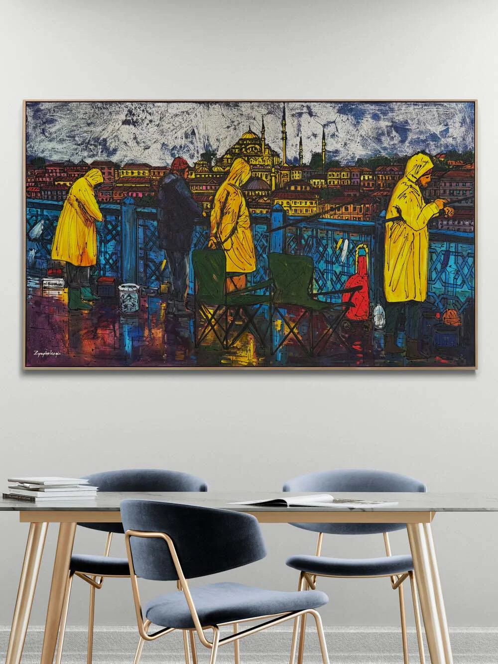 Fishing Duty in the Rain Oil Painting