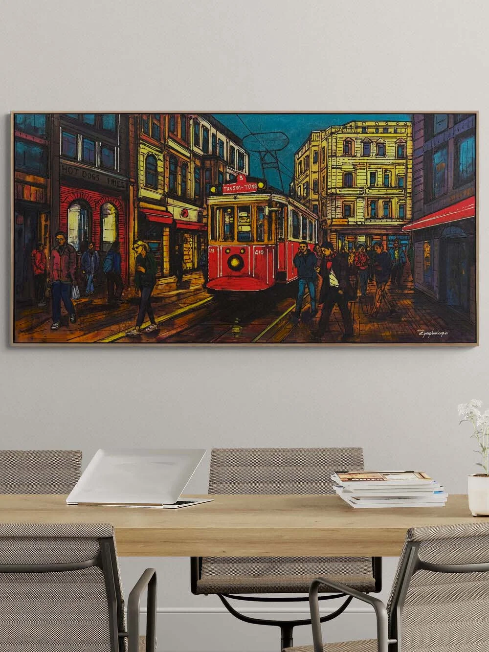 Kırmızı Tramvay ve Hatıralar Yağlı Boya Tablosu