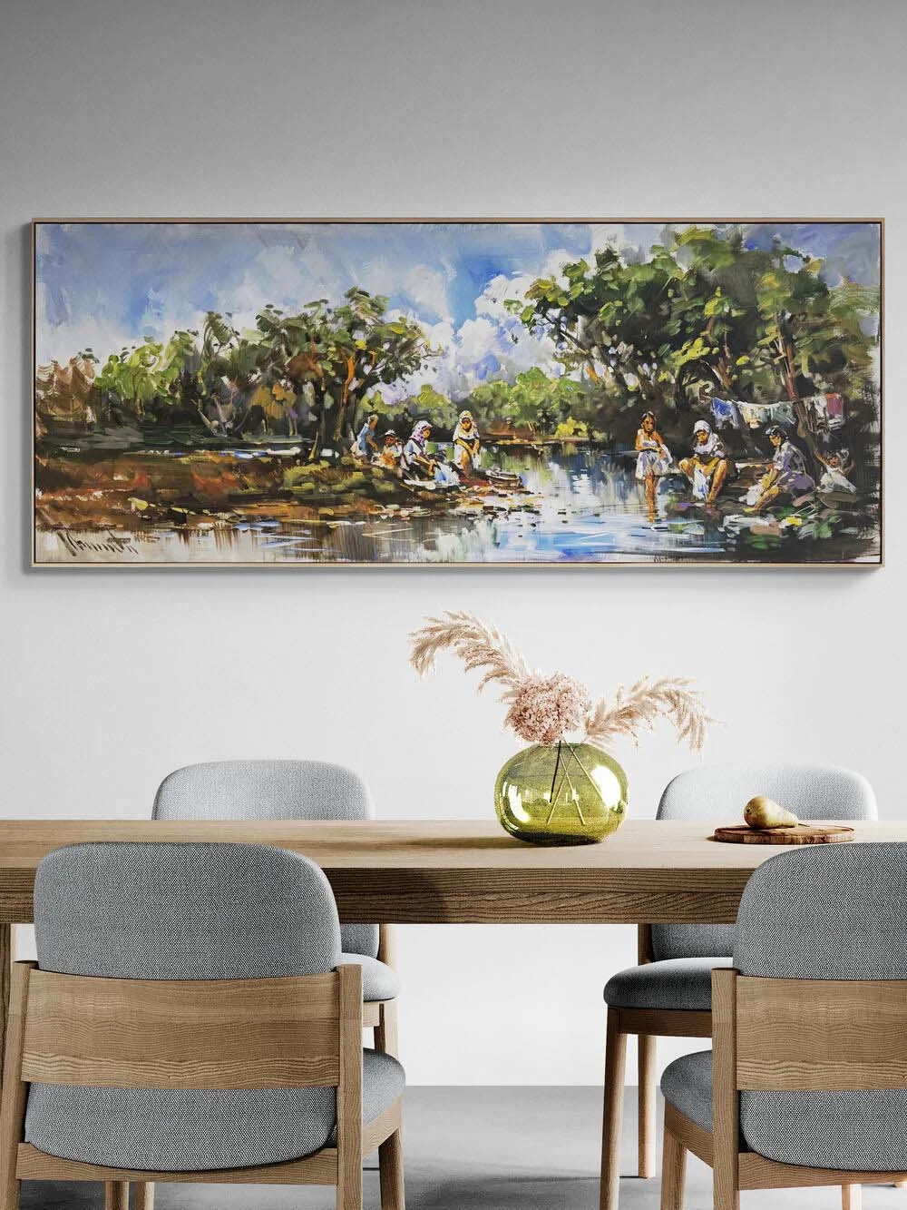 Dere Kenarında Çamaşır Yağlı Boya Tablosu