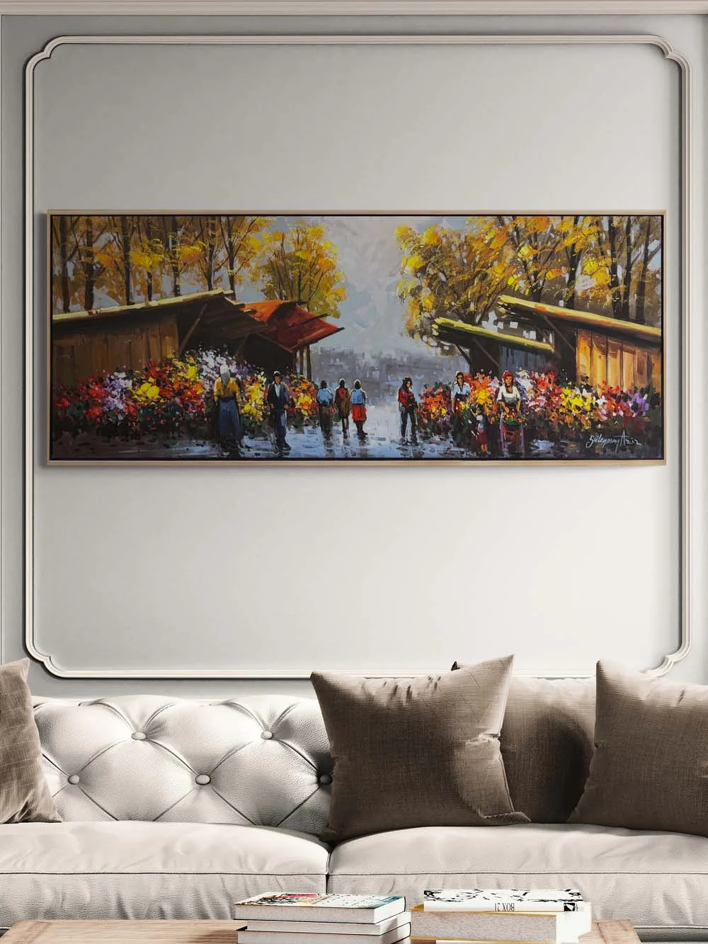 Güz Mevsiminde Çiçekçiler Yağlı Boya Tablosu