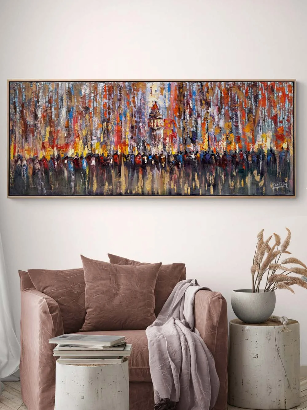 Galata Kulesinde Kalabalıklar Yağlı Boya Tablosu