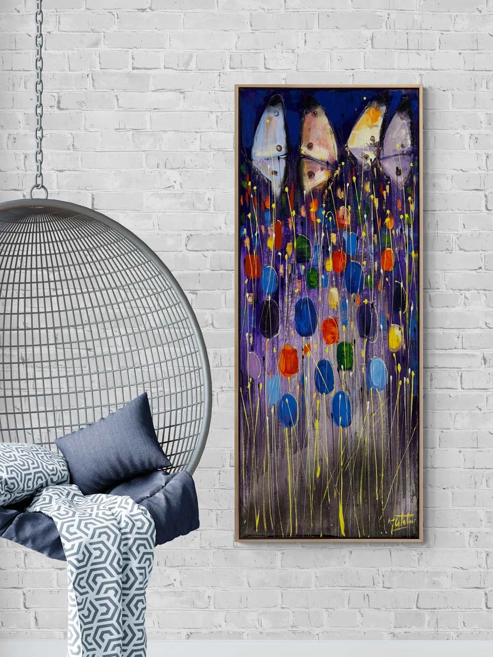 Düşlerde Yalnız Kelebekler Yağlı Boya Tablosu