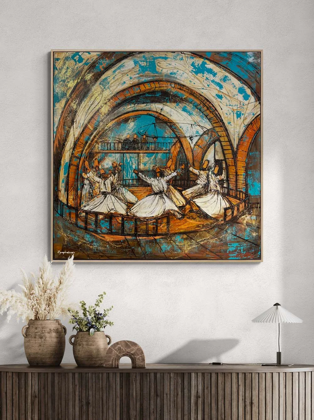 Mevlevi Dergahında Sema Yağlı Boya Tablosu