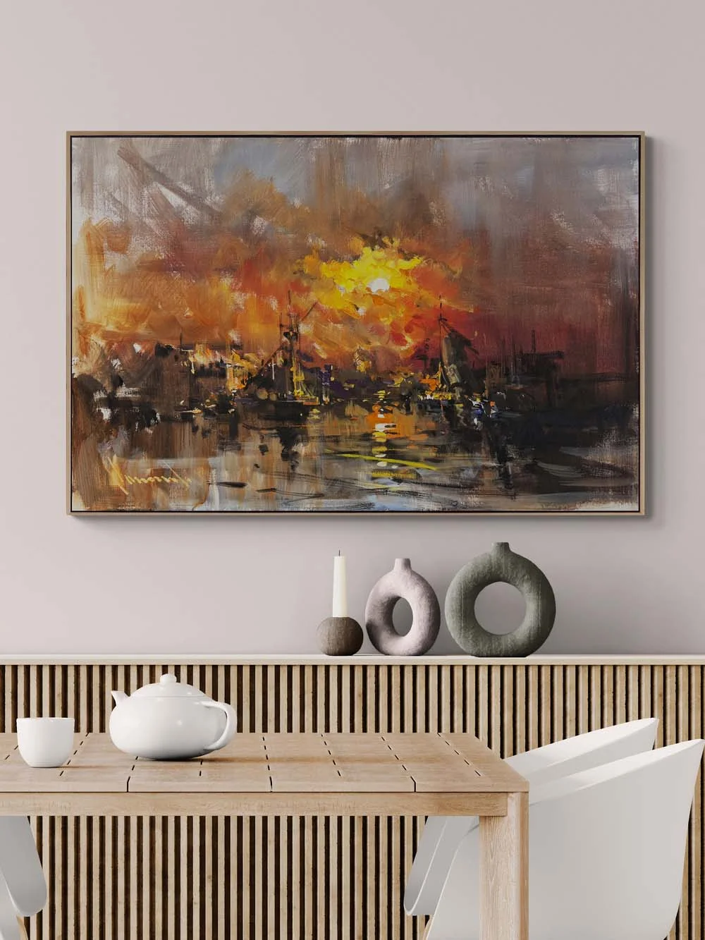 Günbatımında Liman Yağlı Boya Tablosu