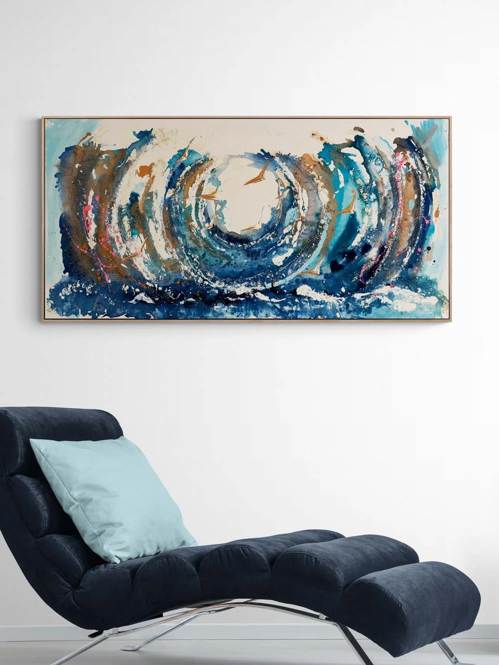 Dalgaların İçinde Kuşlar Yağlı Boya Tablosu