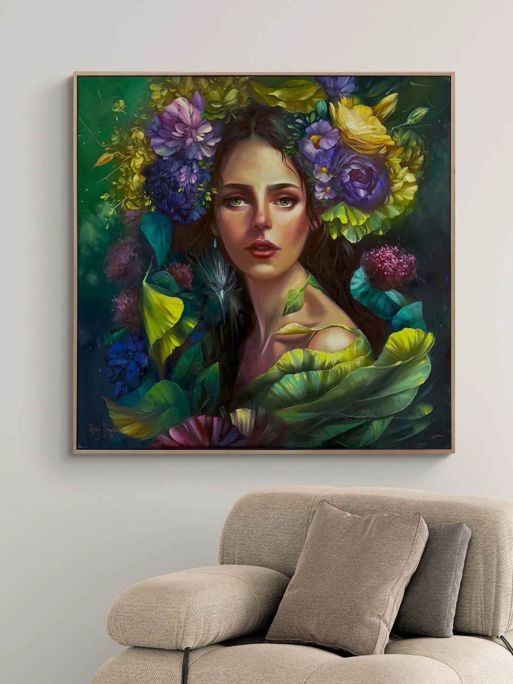 Yeşilin İçindeki Kadın Yağlı Boya Tablosu