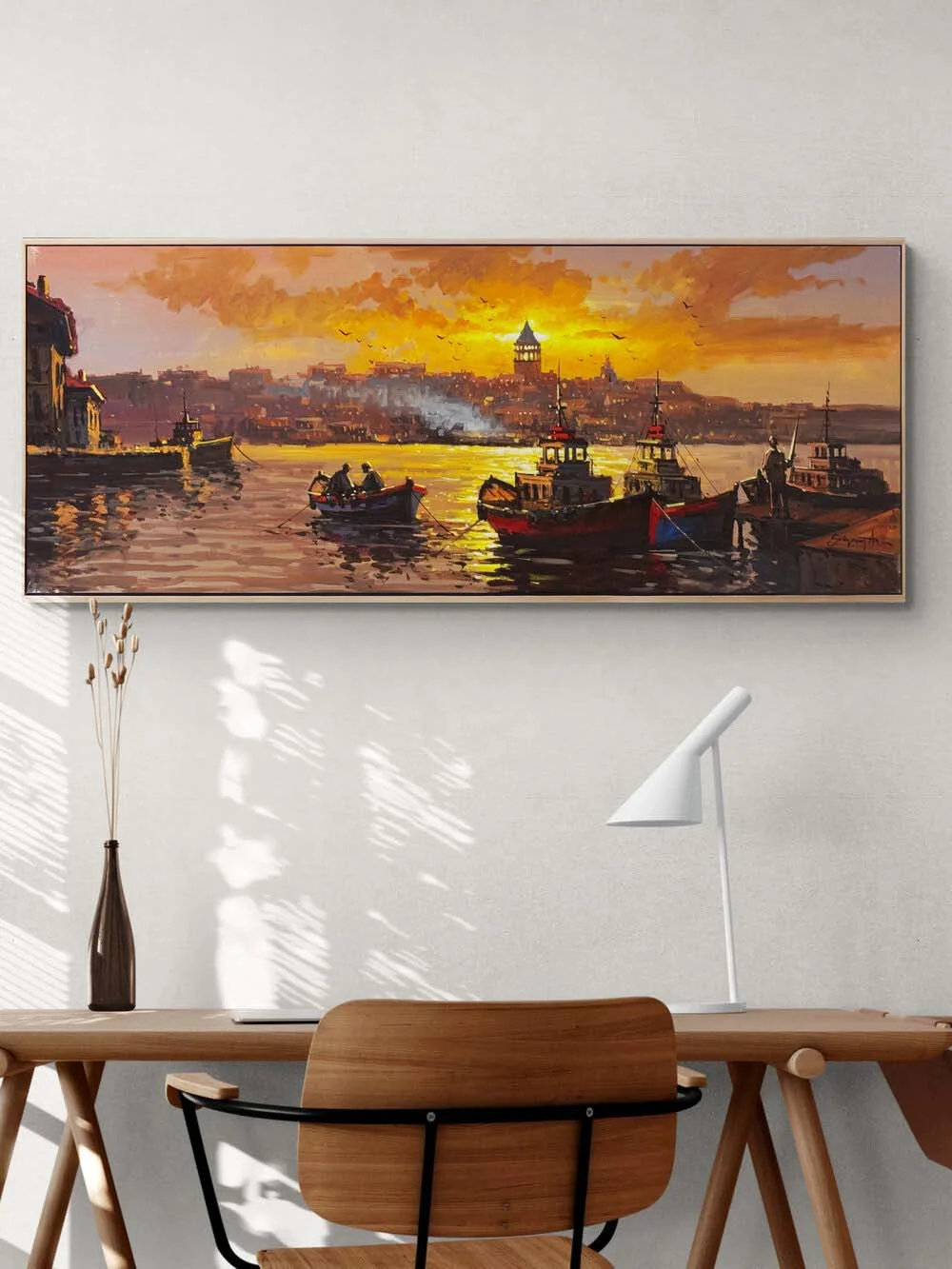 Gecede Boğaz Işıkları Yağlı Boya Tablosu