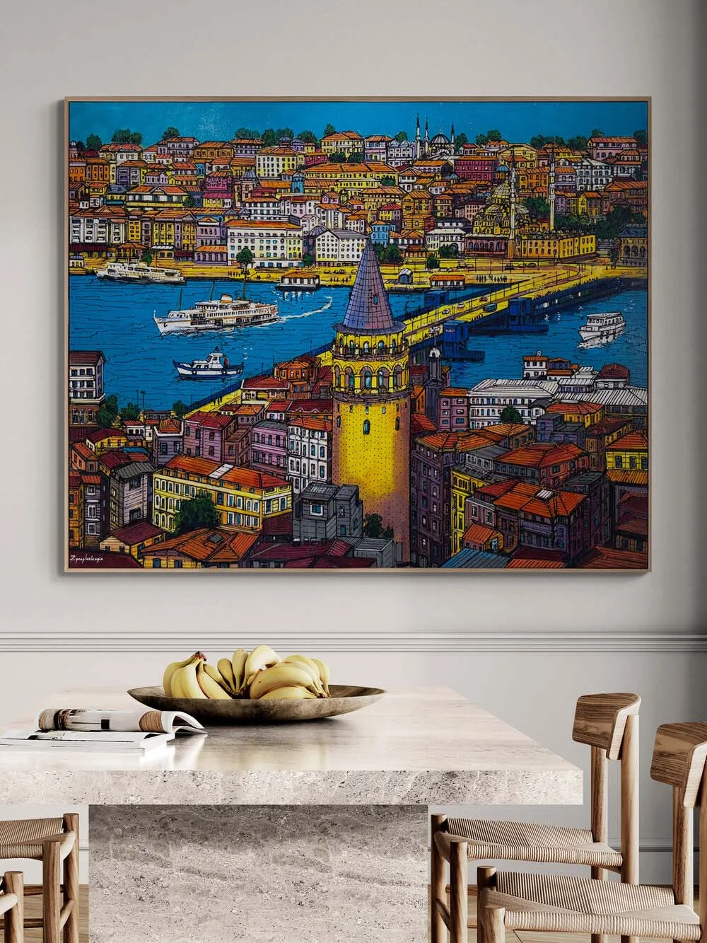 Kulenin Gölgesinde İstanbul Yağlı Boya Tablosu