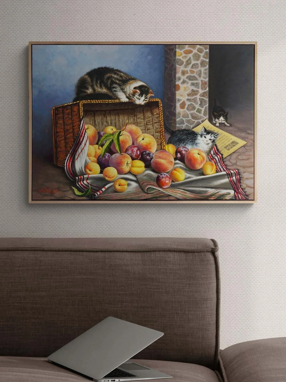 Kediler Meyve Sepetinde Yağlı Boya Tablosu