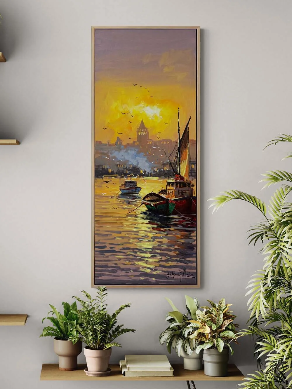 Günbatımında Galata Yağlı Boya Tablosu