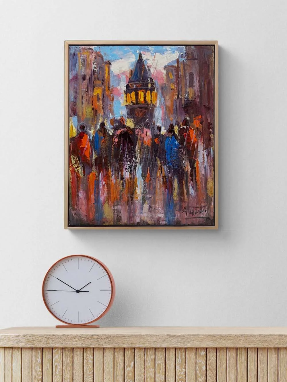 Galata’da Kalabalığı Yağlı Boya Tablosu