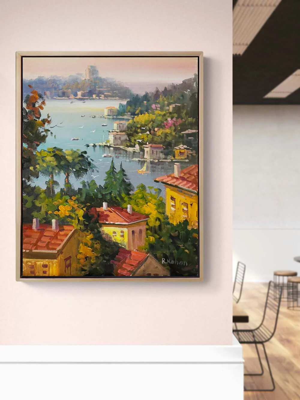 Yamaçtan Manzara Yağlı Boya Tablosu