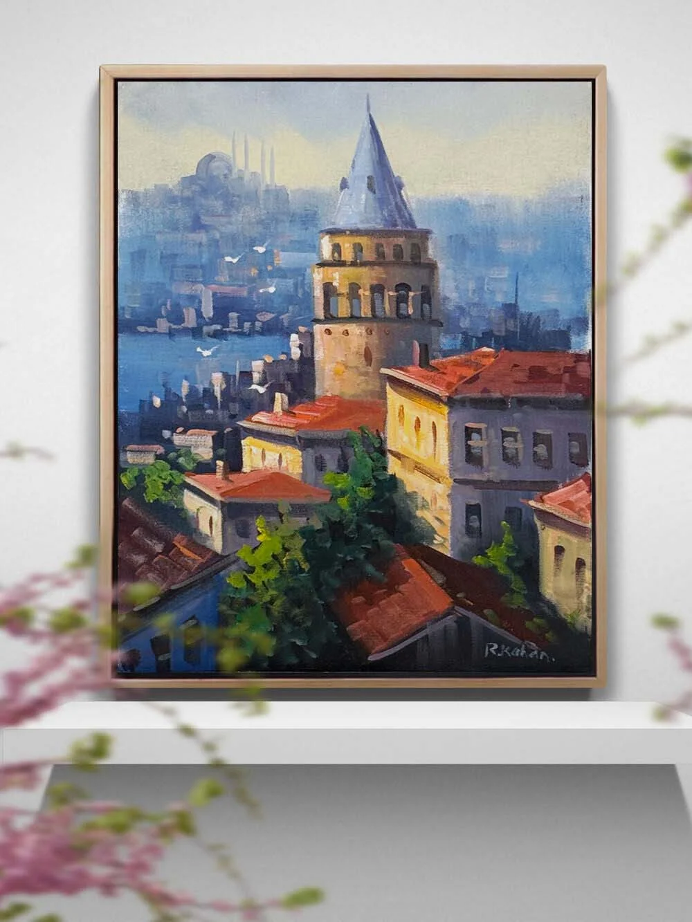 Galata Kulesinde Işık Yağlı Boya Tablosu