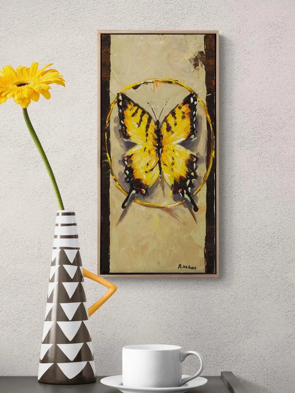 Kelebek ve Işık Yağlı Boya Tablosu