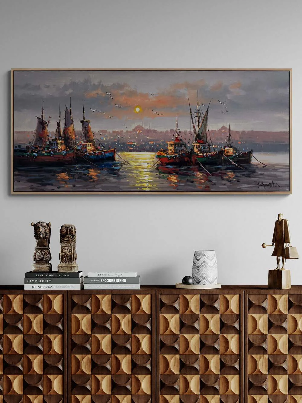 İstanbul Boğazı Son Işıkları Yağlı Boya Tablosu