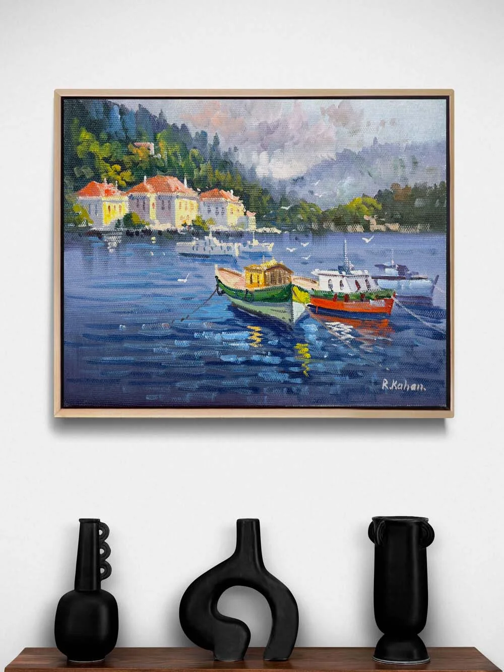 Denizle Komşu Evler Yağlı Boya Tablosu