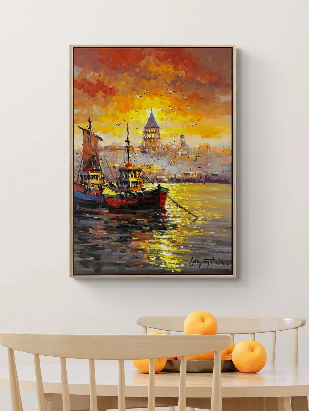 İstanbul Boğazında Akşam Yağlı Boya Tablosu