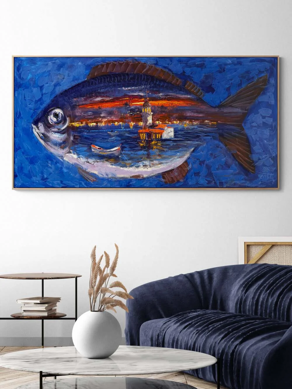 Balığın Kalbinde Kule Yağlı Boya Tablosu