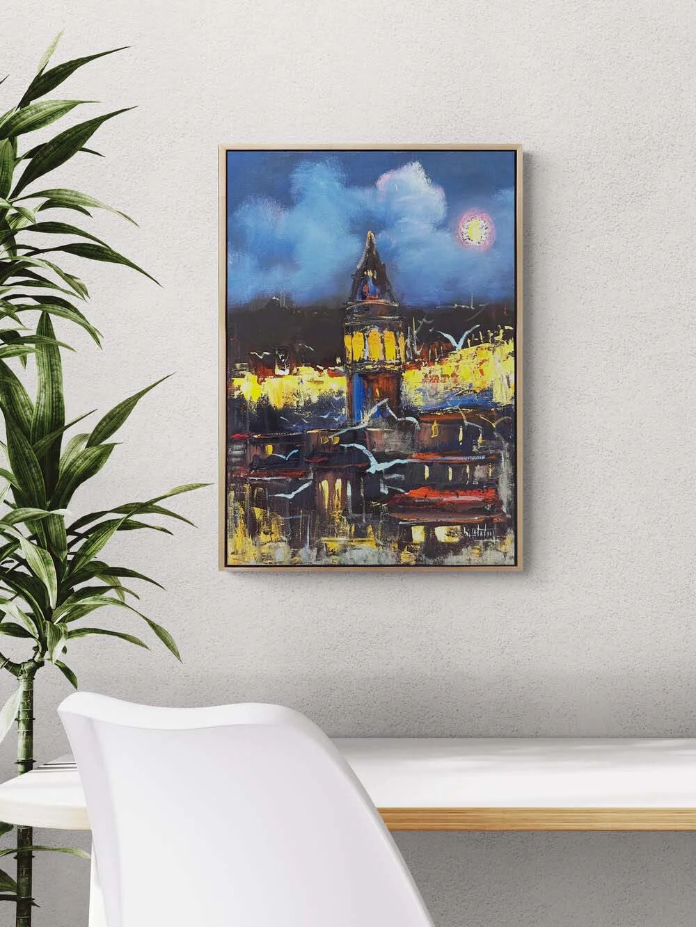 Gece Mavisinde Galata Yağlı Boya Tablosu