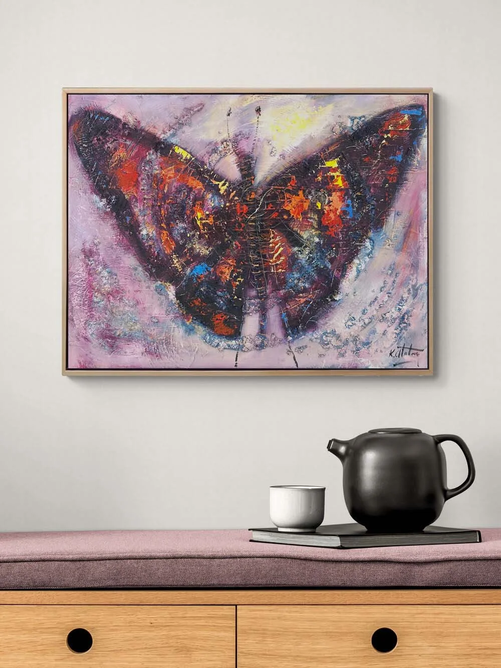 Renkler İçinde Kelebek Yağlı Boya Tablosu