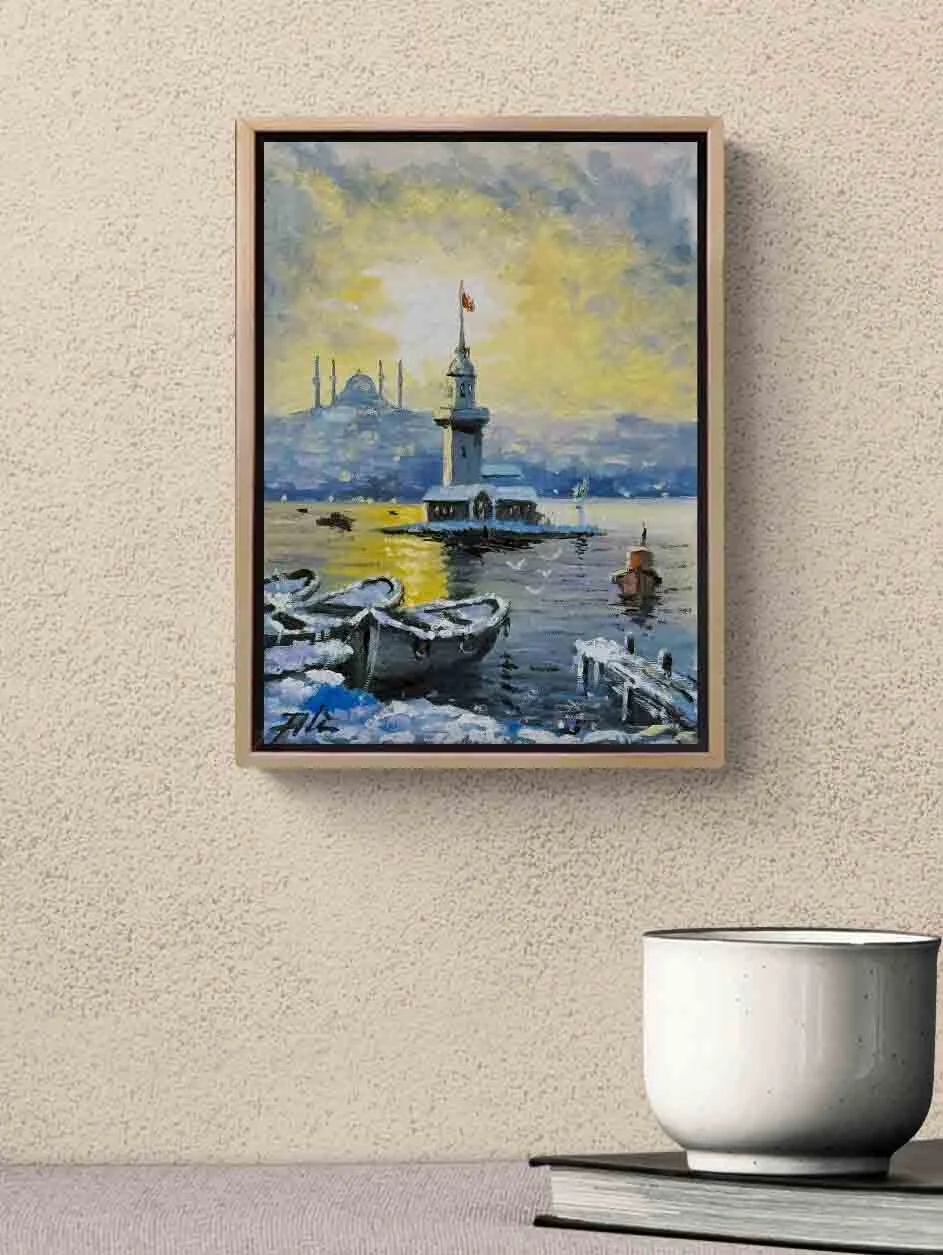 Kış Işığında Kız Kulesi Yağlı Boya Tablosu