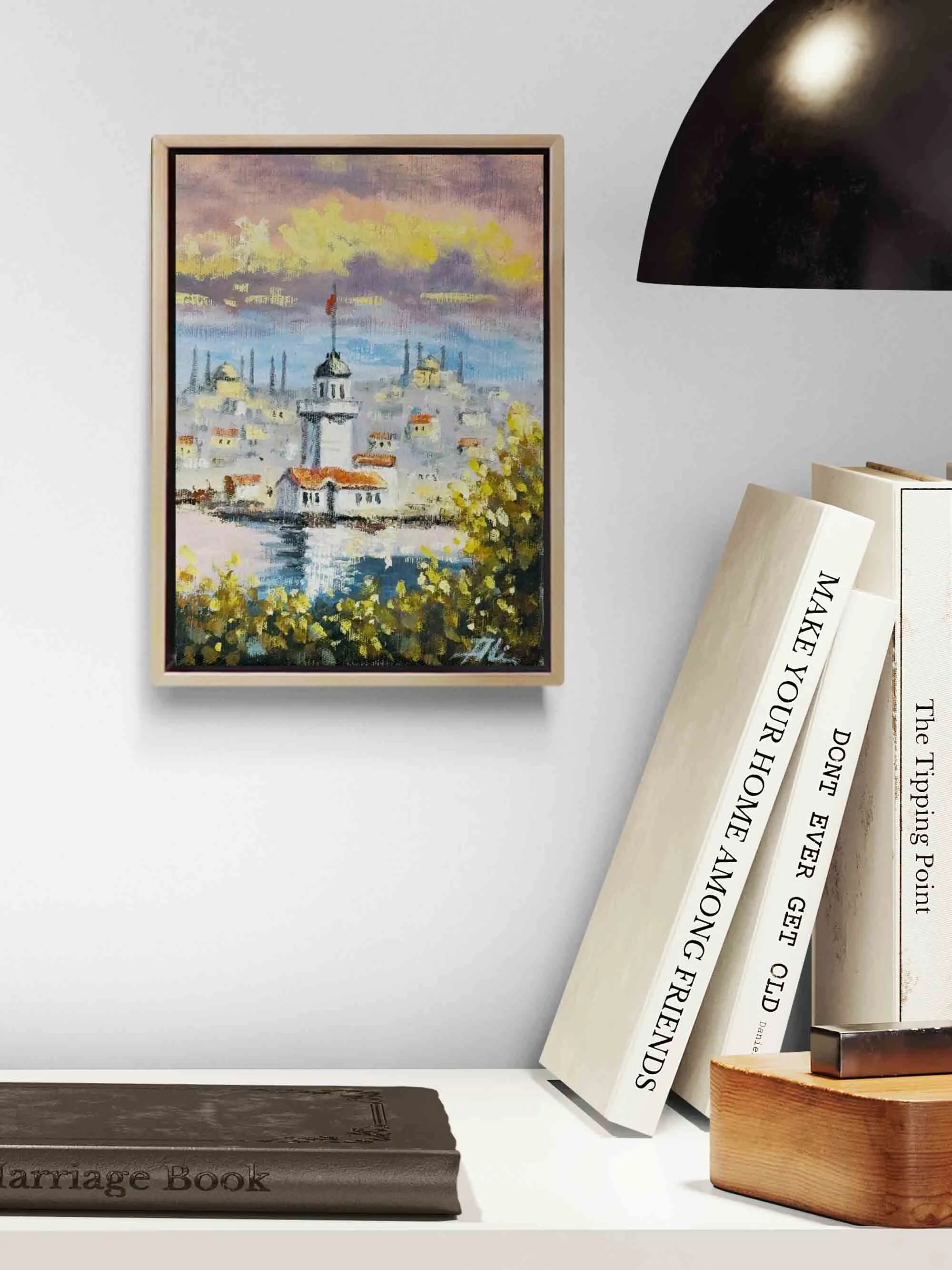 Kız Kulesi’nde Günbatımı Yağlı Boya Tablosu