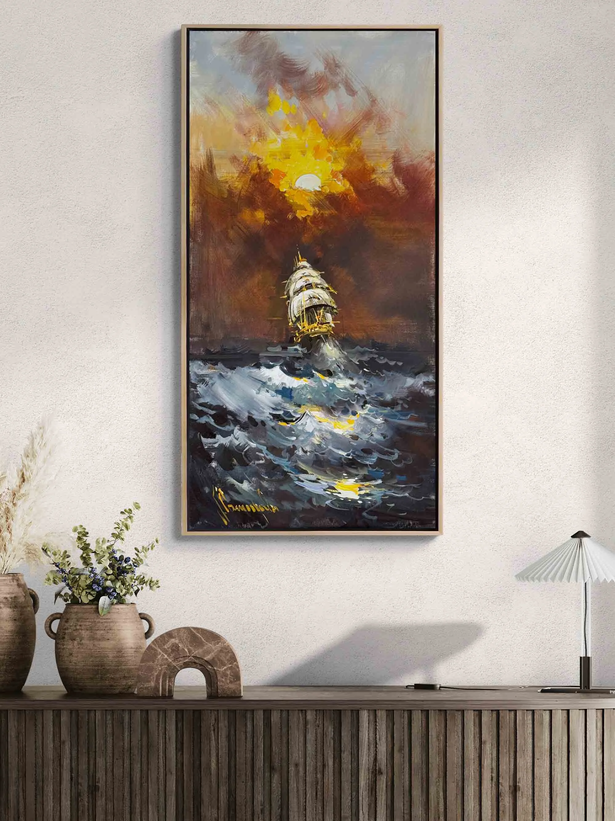 Denizin Parlayan İzleri Yağlı Boya Tablosu