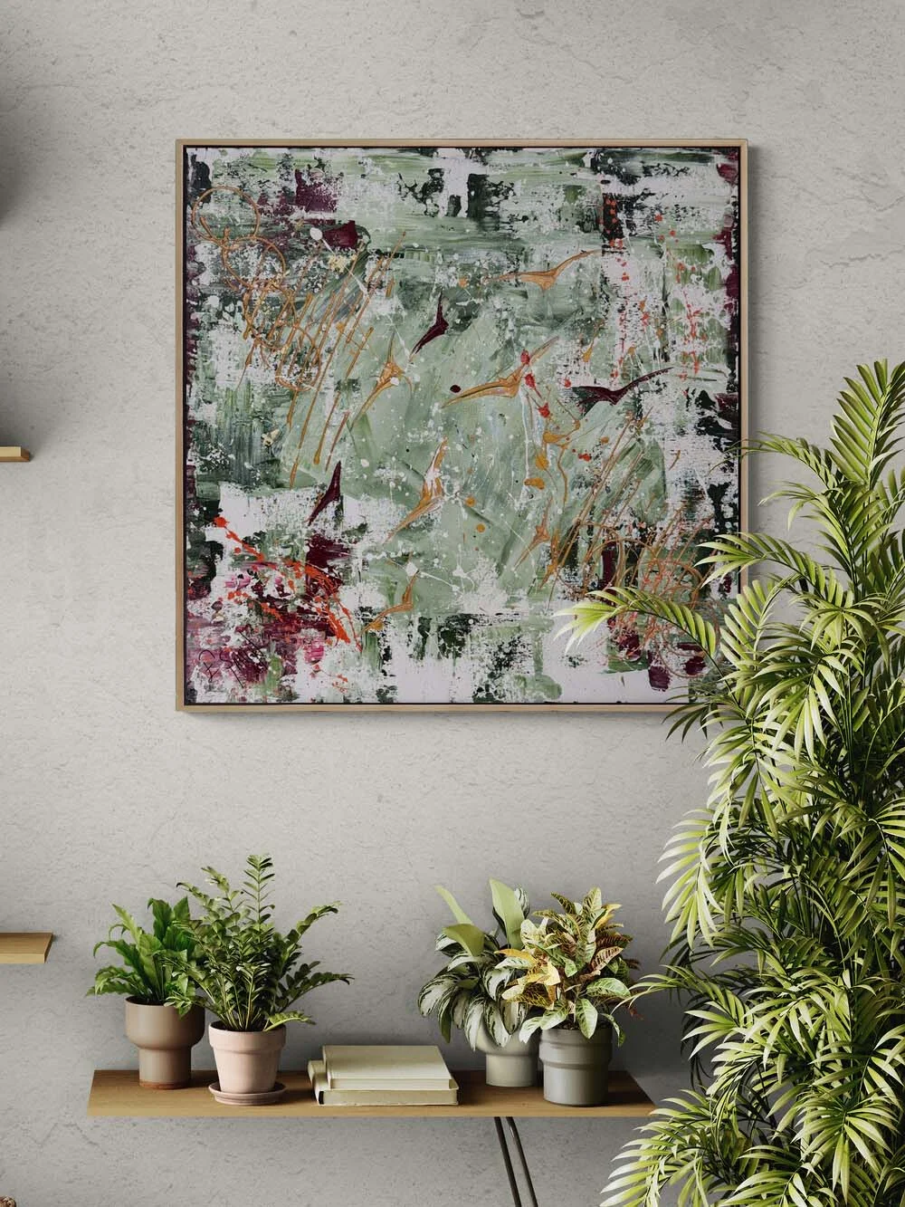 Çizgide Kuşlar Yağlı Boya Tablosu