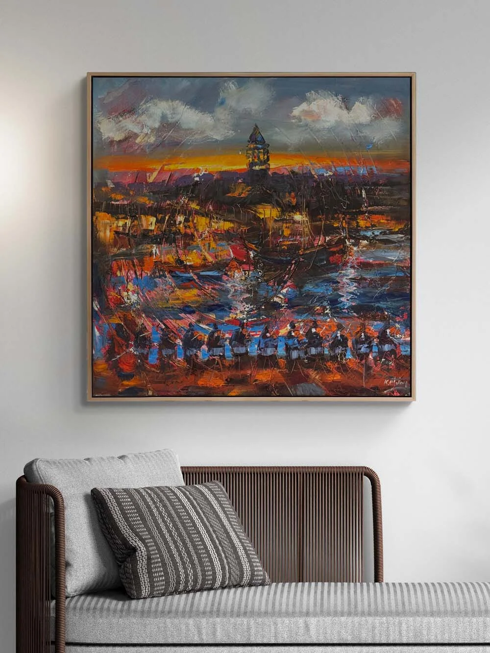 Galata Kulesi ve Müzik Yağlı Boya Tablosu