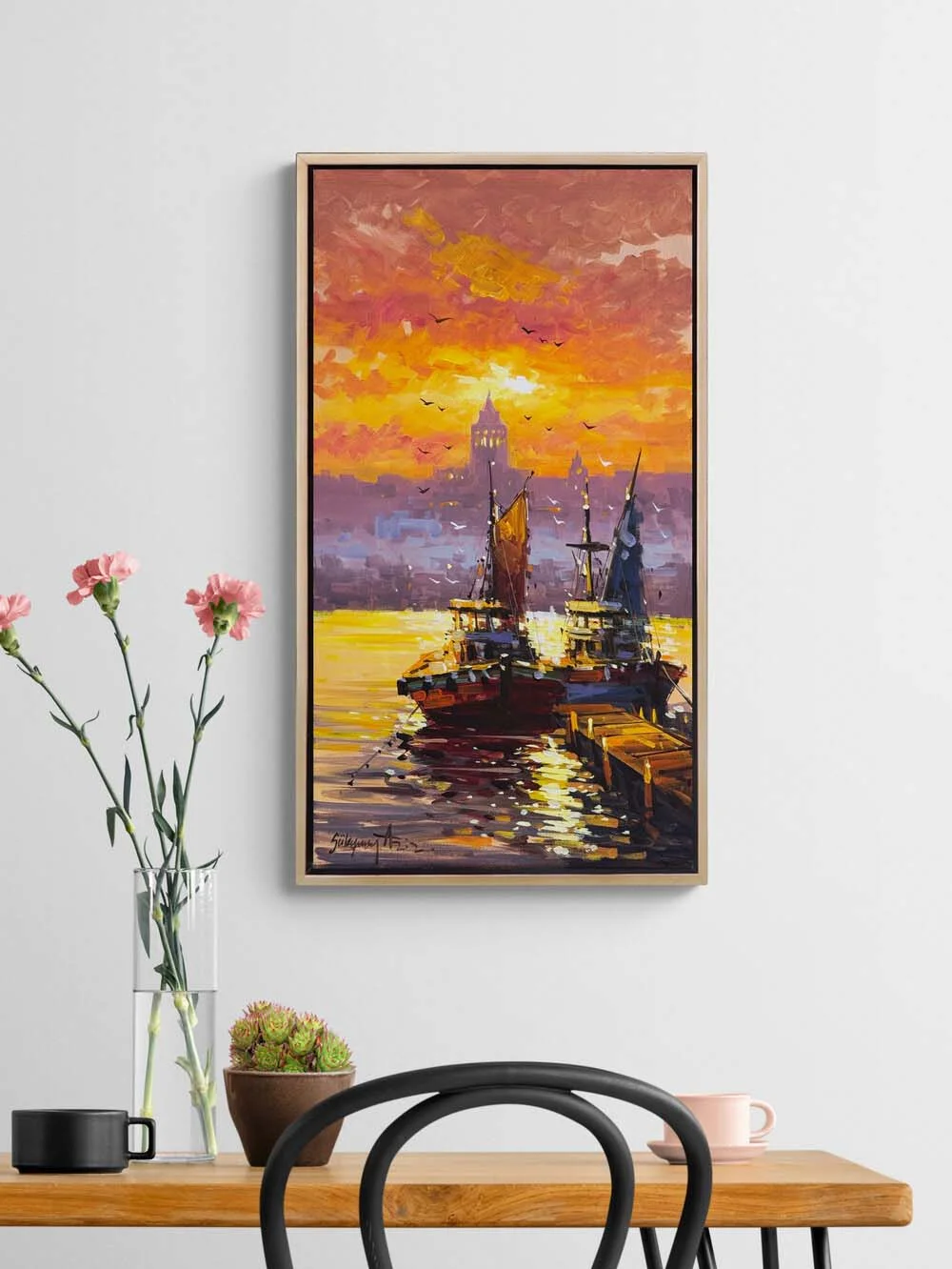 Haliç’te Gün Batımı Yağlı Boya Tablosu