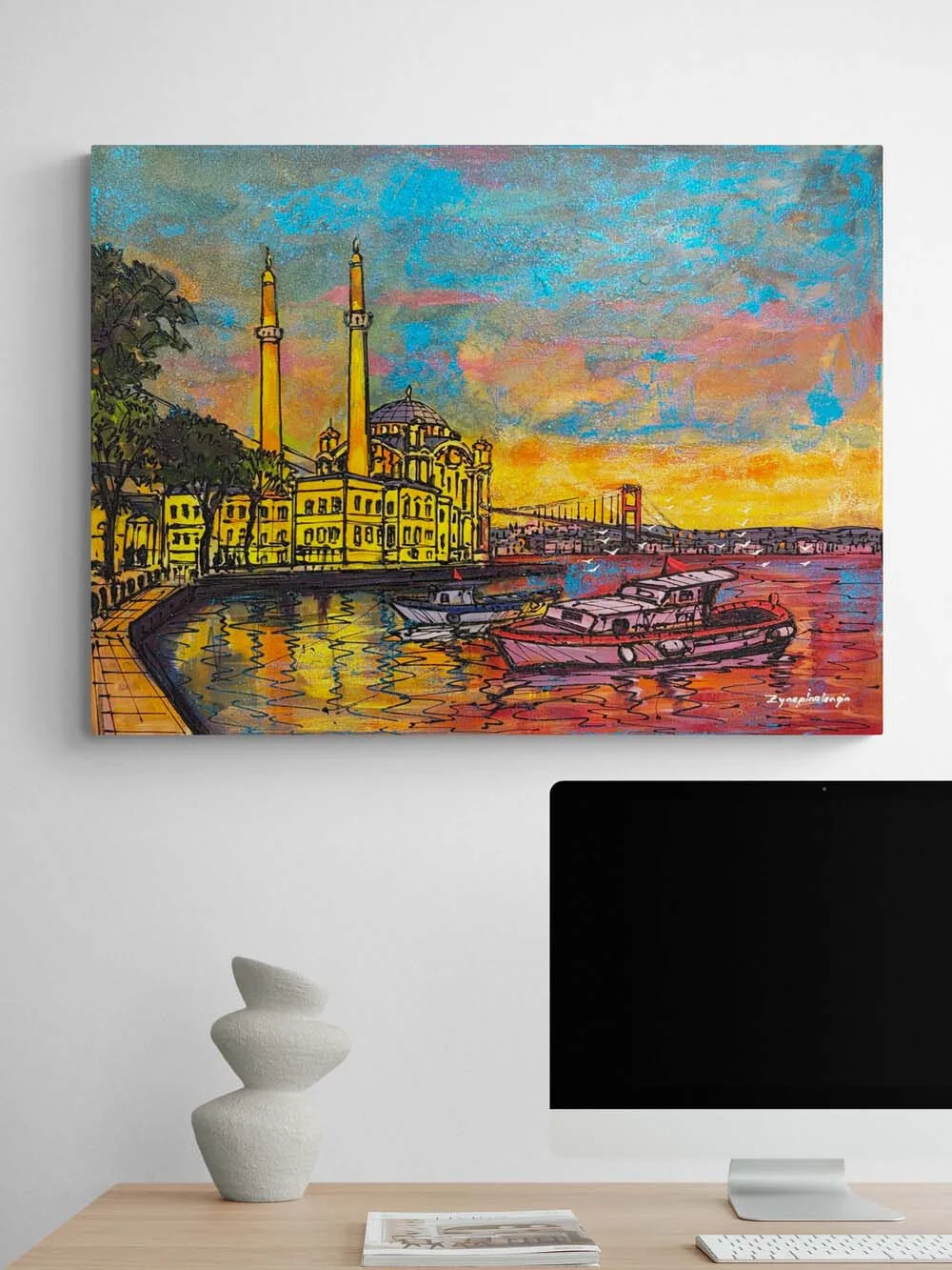 Ortaköyde Gün Batımı Yağlı Boya Tablosu