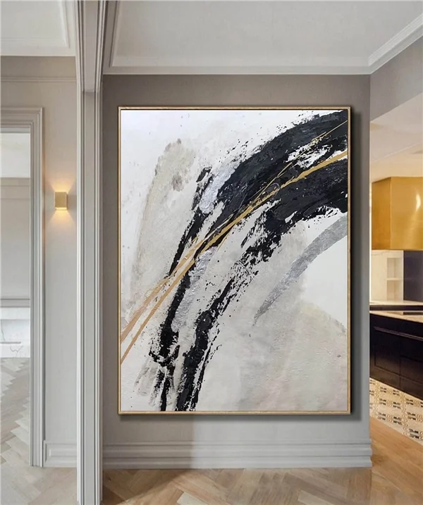 White Black and Gold Custom Order Abstract Oil Painting