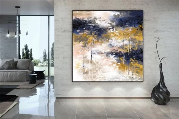 Blue and Yellow with Spatula Custom Order Abstract Oil Painting