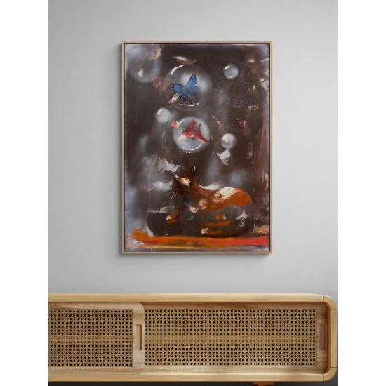 Hayalin Peşinde Kedi Yağlı Boya Tablosu