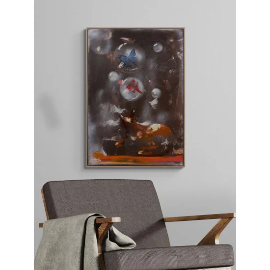 Hayalin Peşinde Kedi Yağlı Boya Tablosu