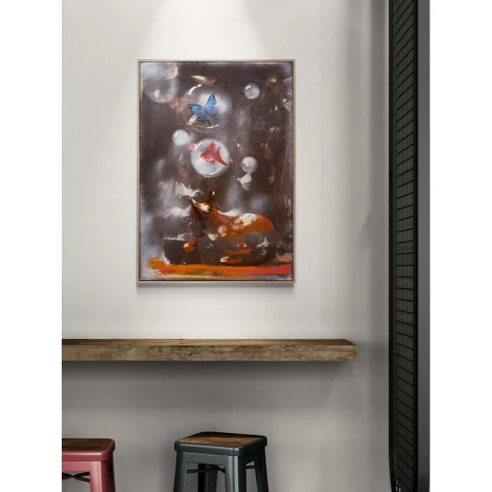 Hayalin Peşinde Kedi Yağlı Boya Tablosu