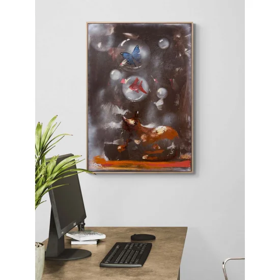 Hayalin Peşinde Kedi Yağlı Boya Tablosu