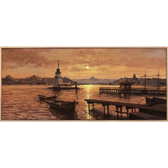 Kız Kulesi’nde Akşam Ezgisi Yağlı Boya Tablosu