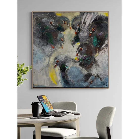 Güvercinlerin Buluşması Yağlı Boya Tablosu