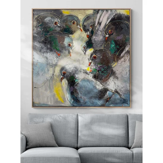 Güvercinlerin Buluşması Yağlı Boya Tablosu