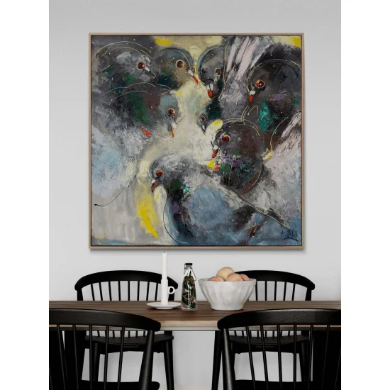 Güvercinlerin Buluşması Yağlı Boya Tablosu