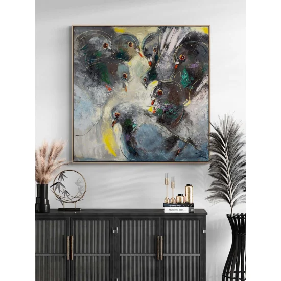 Güvercinlerin Buluşması Yağlı Boya Tablosu